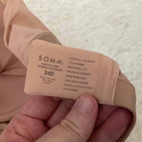 Soma Lightly Lined Lace Perfect Coverage Blush Pink Bra - 34D - NEW - Picture 5 of 6